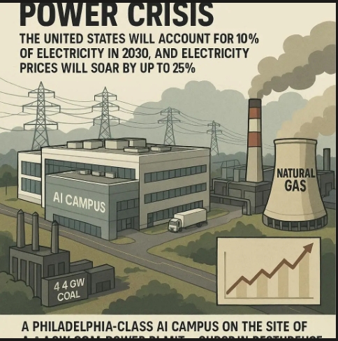 인공지능(AI) 데이터센터의 전력 소비가 폭발적으로 증가하면서 2030년까지 미국 전체 전력 사용량의 10%를 넘어설 전망이다. 이미지=빙 이미지 크리에이터