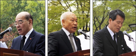 ▲약사보고를하는김구환광복회서울시지부장,광복회장의추모사를대신읽는안홍순