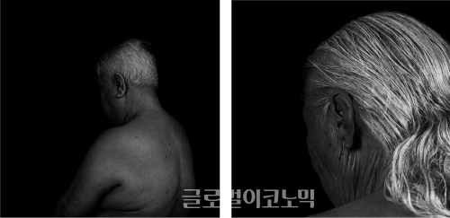 ▲장숙작늙은여자의뒷모습-2-10(좌),2-12(우),각각100x100cm,2011