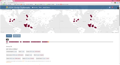 ▲에볼라발생타임라인지도(2015년1월30일자)