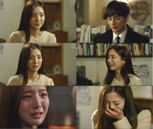 지난 28일 방송된 MBC드라마넷 '태양의 도시' 10화에서 배우 송민정(한지수 역)이 회사에서 해고당한 후 연락두절 됐던 연인 김준(강태양 역)의 일방적인 이별통보에 눈물을 흘렸다./사진= MBC드라마넷 '태양의 도시' 방송 캡처