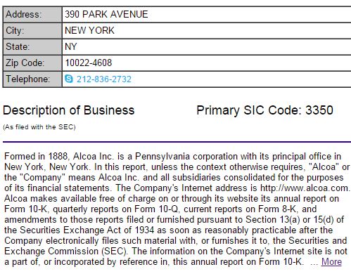 알코아 기업 개황 