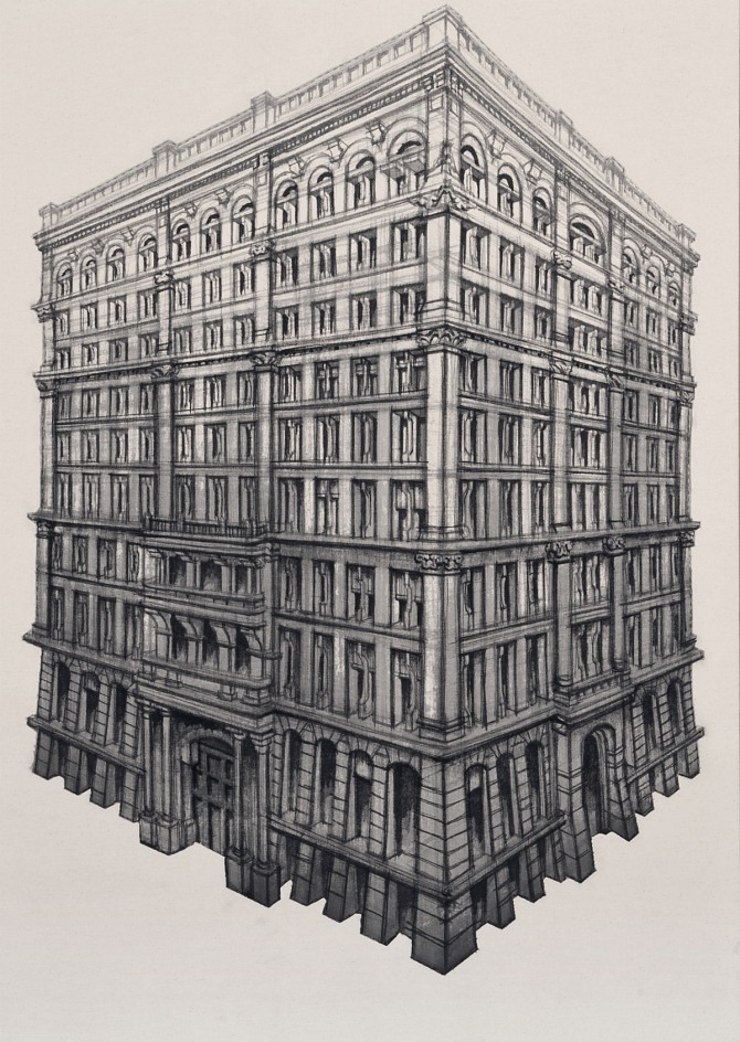 이여운, Home Insurance Building, 110x78cm, 천에 수묵, 2013