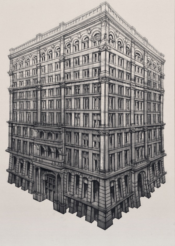 이여운, Home Insurance Building, 110x78cm, 천에 수묵, 2013