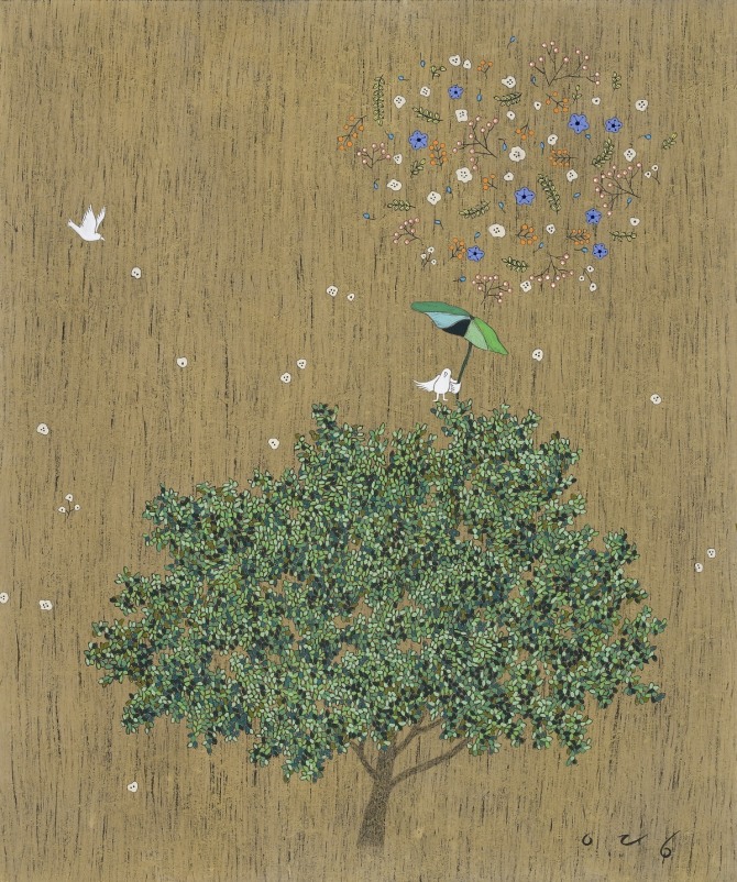 이영지, 사랑은 시들 줄도 모르고, 72.7x60.6cm, 장지위에 분채, 2014