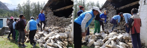 데우랄리 마을 복구작업을 돕고 있는 김미곤대장 원정대/ 사진=블랙야크 제공