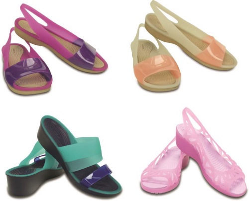 (좌측 상단부터 시계방향으로) 컬러블록 플랫, 아드리나 Ⅲ 미니웨지, 컬러블록 웨지/ 사진=크록스 제공