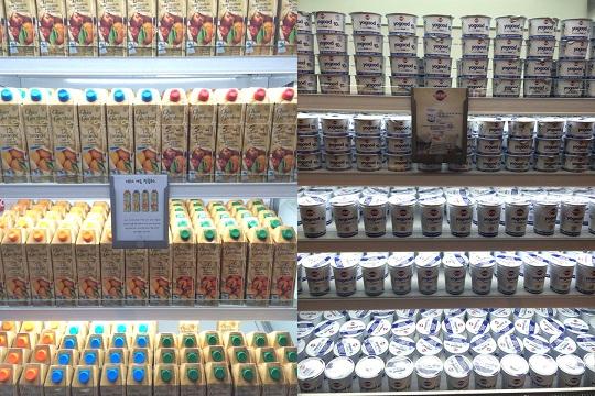 키오스 가든 착즙주스(왼쪽), 크리크리 그릭요커트(오른쪽)/사진=박인웅 기자