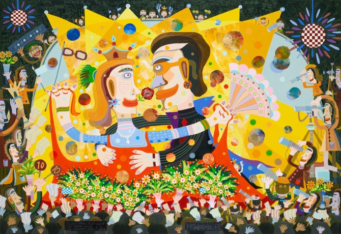 신상우 작 Modern People-Couple, 117x81cm, Mixed Media on Canvas, 2014