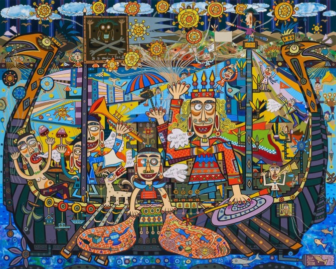 신상우 작 Modern People-Treasure, Hunting, 162x130cm, Mixed Media on Canvas, 2013
