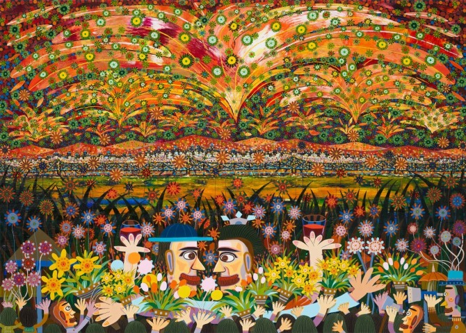 신상우 작 Modern People-Delight, 91x65cm, Mixed Media on Canvas, 2015