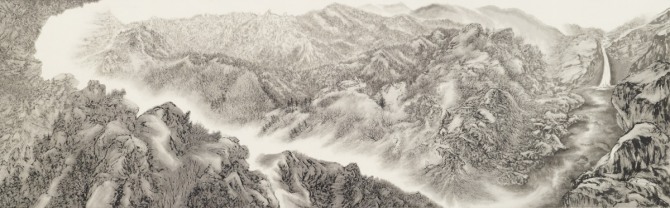 조인호, 俗離 속리-150521, 50x162cm, 순지에 수묵, 2015
