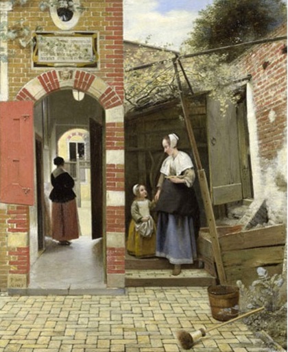 피테르 드 호흐, 델프트 주택 안마당의 아이와 여인, 1658