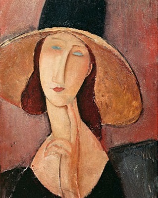 큰 모자를 쓴 잔느 에뷰테른, 1918