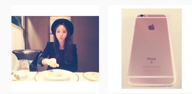 아이폰6S 한국 출시일이 하루 앞으로 다가온 가운데 배우 한예슬이 아이폰6S  로즈 골드 인증샷을 올렸다. 여자 배우들의 로즈골드 인기가 폭발하고 있다. 사진은 한예슬의 인증샷 모습. /사진=인스타그램 캡처  