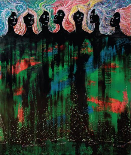 서유승 작 '7인의 여인', 옻칠목태캔버스 위에 나전, 옻칠, 2015