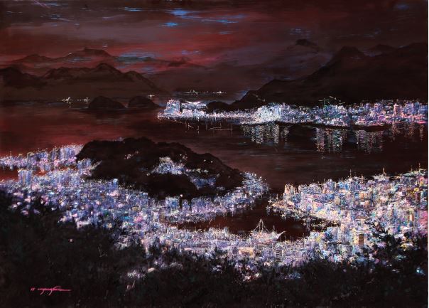 하정선 작 '통영야상곡', 옻칠목태캔버스 위에 나전, 옻칠, 2015