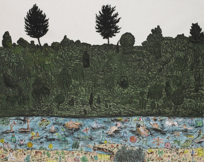 이현열 작 '삶을 즐기는 자 기쁨을 얻으리', 90×116cm, 한지에 목탄채색, 2009