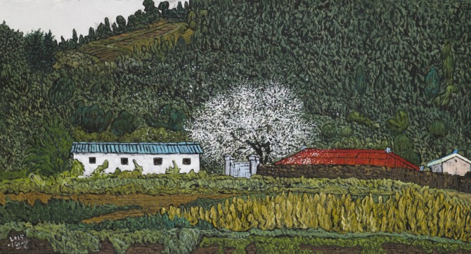 이현열 작 '여수농가 풍경', 50×70cm, 한지에 수묵채색, 2015