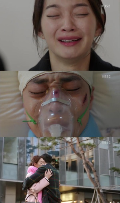 다리부상에서 회복된 소지섭(김영호)가 갑자기 신민아(강주은) 앞에 나타나 분홍색 목도리를 둘러주며 꼭 안아주었다.사진=KBS방송캡쳐