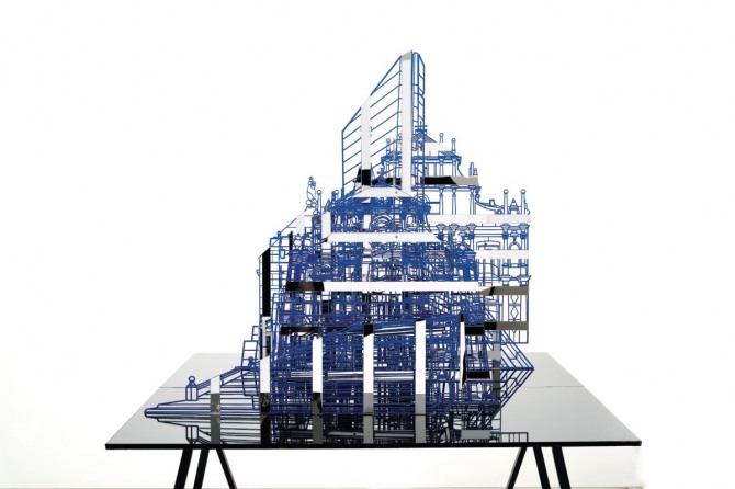 김병주 작 familiar scene-macau, 120x120x100cm, Steel, Urethane paint, Acrylic board, 2015