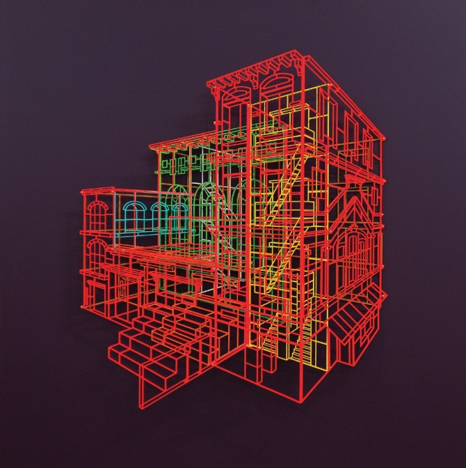 김병주 작 Ambiguous wall-Facade06, 80x80x12cm, steel, powder coating, mixed media, 2014
