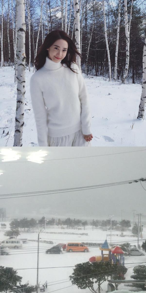 제주에 내린 32년만의 기록적인 폭설로 소녀시대 윤아(사진 위)는 24일 촬영이 취소되고 '천사의 집'에 봉사활동하러 제주에 내려간 진태현·박시은 부부는 발이 묶였다./사진=윤아, 박시은 SNS 캡처