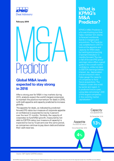  KPMG 인터내셔널의 2016 M&A Predictor 보고서
