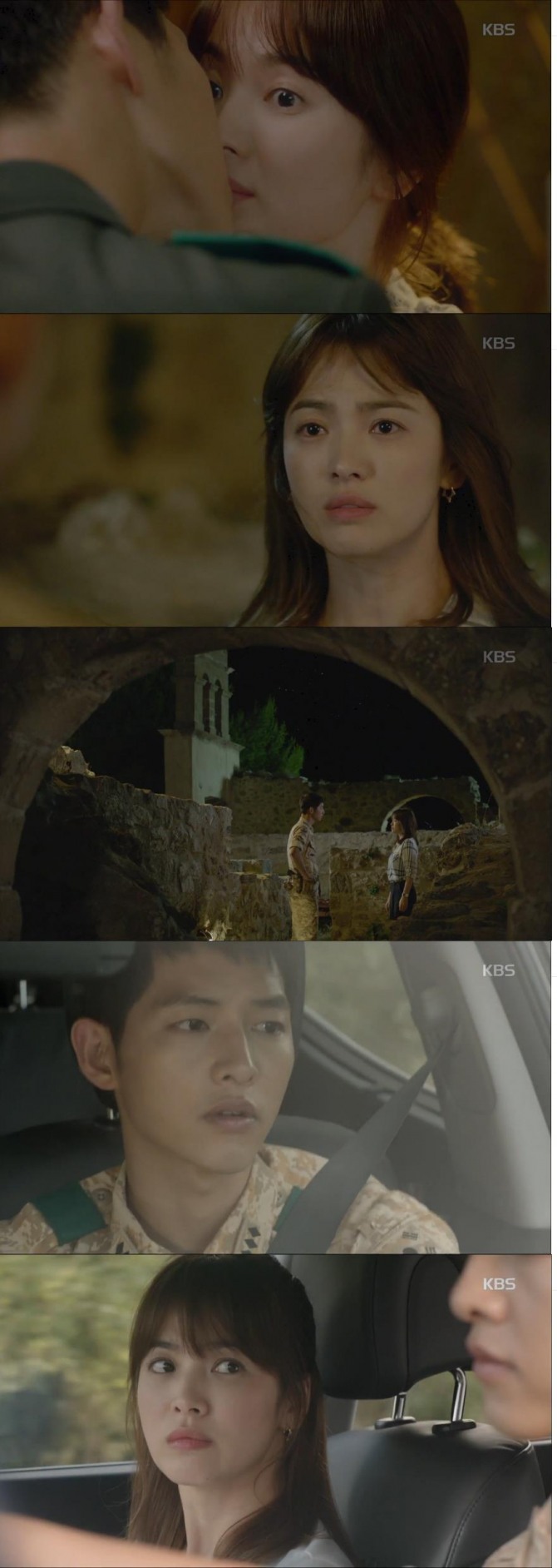 9일 방송된 KBS2 수목드라마 '태양의 후예'에서 유시진(송중기)의 기습 키스를 받은 강모연(송혜교)이 화를 내며 두 사람 사이에 싸늘한 냉전이 감돌았다./사진=KBS 방송 캡처