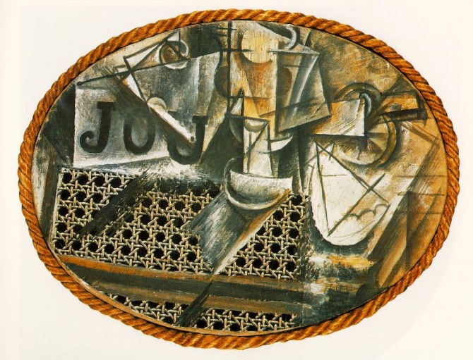 피카소 작 콜라주로 만든 의자가 있는 정물 Still Life With Chair Caning Collage, 1912