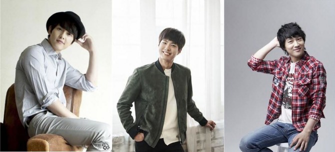 배우 송중기(왼쪽)와 박보검(가운데, 차태현(오른쪽)등 블러썸 소속사 배우들을 응원하는 팬들이 어린이들을 대상으로 '2016 사랑 나눔 캠페인'을 진행한다./사진= 블러썸 엔터테인먼트 제공