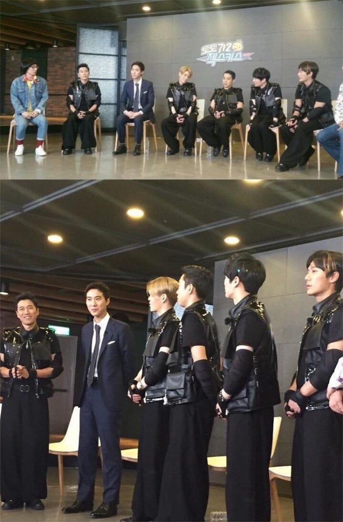 그룹 젝스키스가 14일 밤 MBC '무한도전'이 마련한 게릴라 콘서트에서 6인조의 완전체로 나타나 해체 16년 만에 감격의 무대를 꾸몄다./사진=공식 페이스북 캡처