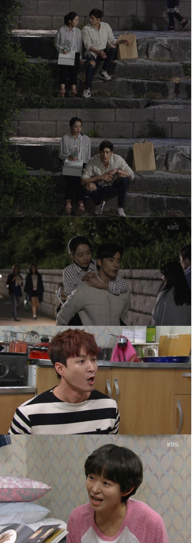 14일 밤 방송된 KBS2 주말드라마 '아이가 다섯'에서 김상민(성훈)은 연태(신혜선)의 신발을 수풀 속에 물래 숨겨놓고 그를  업고 가는 꼼수를 부렸다./사진=KBS2 방송 캡처