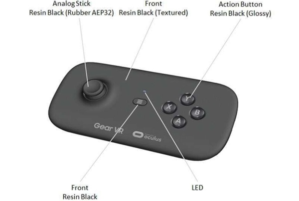 삼성이 준비중인 기어VR용 무선컨트롤러는 아날로그스틱, LED,액션버튼, 그리고 어깨버튼 등으로 구성돼 있다. /사진=삼성매니아체코 