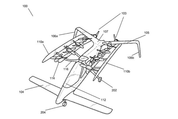 래리 페이지 구글 CEO는 지난 2010년 설립된 전기만 사용하는 하늘을 나는 차 개발회사 지닷에어로에 투자하고 있다. 지닷에어로의 특허도면 사진.사진=지닷에어러/ 미특허청