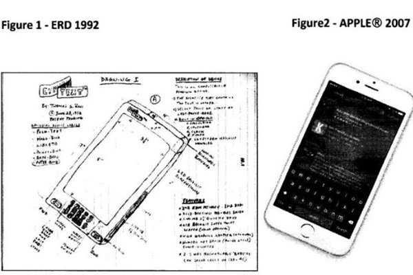 로스라는 남자가 미국법원에 애플을 상대로 100억달러짜리 소송을 진행했다. 그는 아이폰이 나오기 15년전인 1992년 자신이 특허출원한 스케치를 스티브 잡스가 도용했다고 주장했다. 사진=토머스 S. 로스/텔레그래프