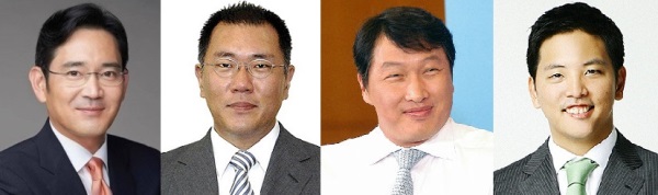 이재용 삼성전자 부회장, 정의선 현대자동차그룹 부회장, 최태원 SK그룹 회장, 박세창 금호아시아나그룹 전략경영실 사장(왼쪽부터)/뉴시스