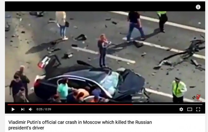 블라디미르 푸틴 러시아 대통령이 타는 전용차가 러시아 모스크바 도심에서 충돌사고를 일으켜 운전자가 사망한 것으로 확인됐다. 푸틴 대통령은 사고 당시 차량 안에 탑승하지 않은 상태였다. / 출처 = 유튜브 화면 캡처
