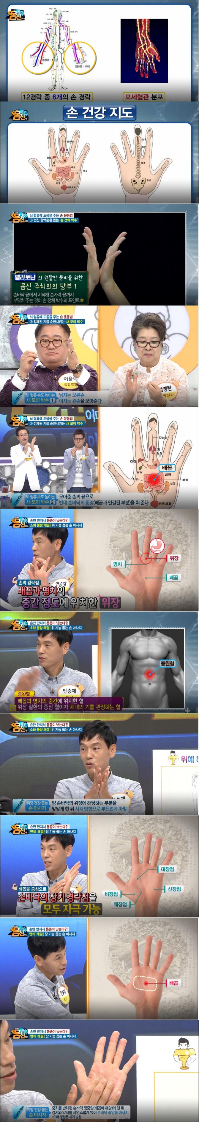'나는 몸신이다' 손 건강법, 손지압 건강지도, 손운동법, 속쓰림 원인, 변비가 심할 때 손마사지법 /사진=채널A 방송캡처