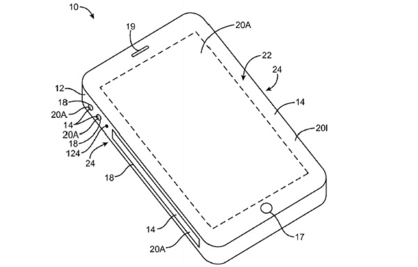 애플이 지난 달 특허를 확보한 측면버튼이 있는 아이폰. 사진=미특허청