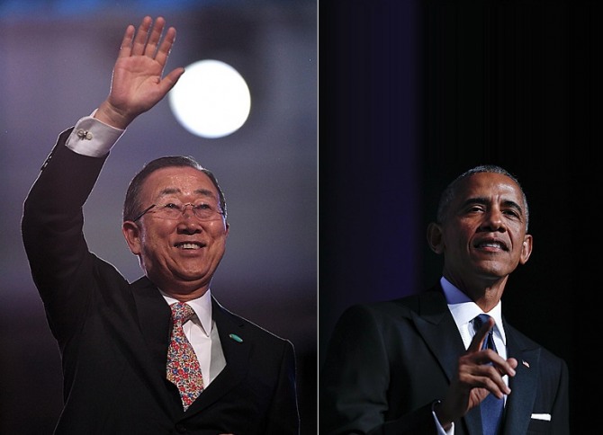 20일 차이로 임기가 끝나는 반기문 유엔 사무총장과 버락 오바마 미국 대통령 / 사진=뉴시스