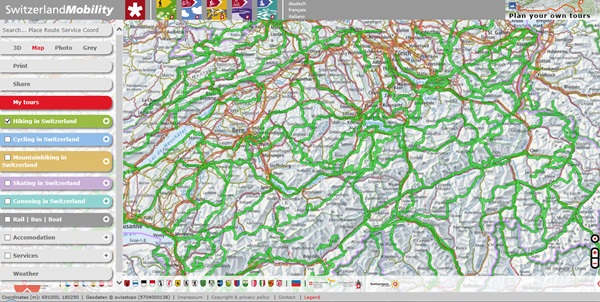 스위스모빌리티의 2만5000분의 1 지도. 해마다 9000만명의 스위스 관광객들이 이용한다. 사진=스위스모빌리티