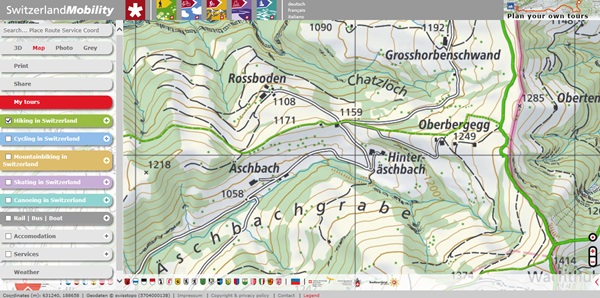 스위스모빌리티의 하이킹용 지도. 사진=스위스모빌리티