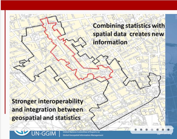 지도와 지형공간정보간 결합 및 활용에 대해 강조하고 있는  슬라이드. 사진=UNGGIM