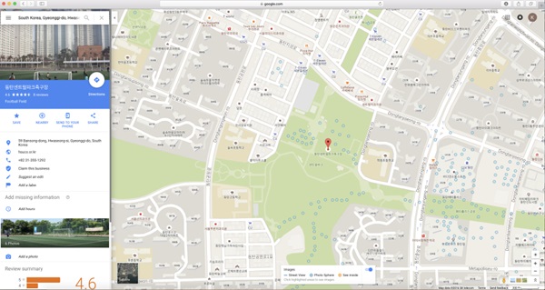 미국에서 구글닷컴으로 검색한 동탄 신도시 5000분의 1 지도 서비스. 불법이다. 사진=독자제공 