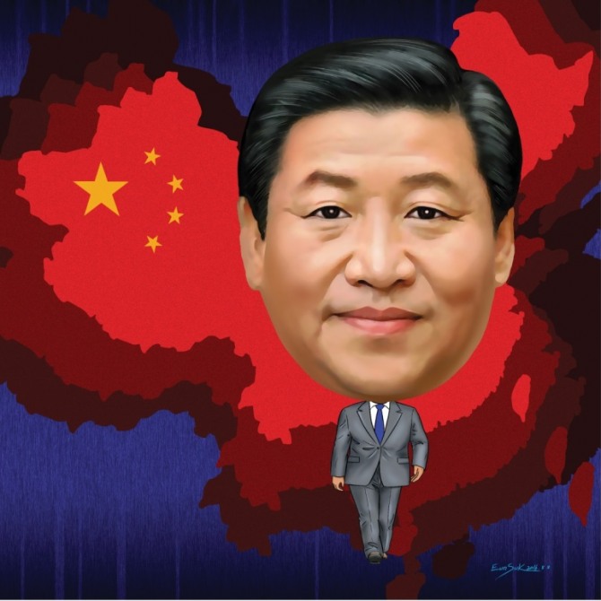 '일대일로'를 주창한 중국 시진핑 국가주석. 캐리커처=허은숙 서양화가