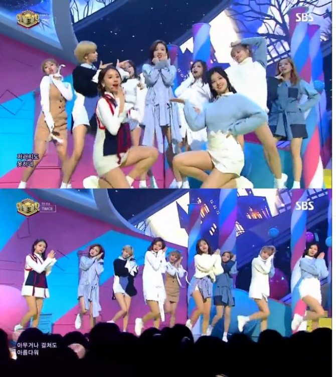 트와이스가 6일 오후 방송된 SBS '인기가요'에서 신곡 'TT'로 1위에 올랐다./사진=SBS 방송 캡처
