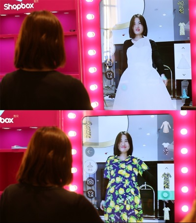 하우스 오브 프레이저(House of Fraser)에 설치된 에프엑스미러 실연모습. 사진=에프엑스기어