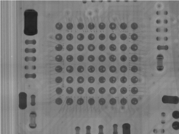 마이크로 컨트롤러 중 하나의 X레이사진 촬영결과 납땜 접합부에서 작은 기포(흰점처럼 보이는 부분)를 발견할 수 있었다. 사진=아이픽스잇