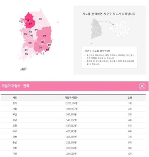 대한민국 출산지도 홈페이지